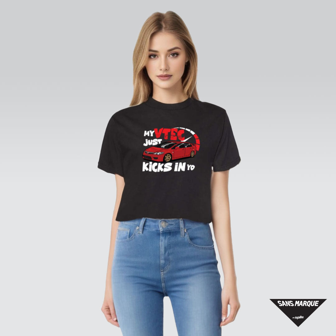 Female Model wearing My VTEC Just Kicks In Yo Civic FD2 Red Black T-Shirt