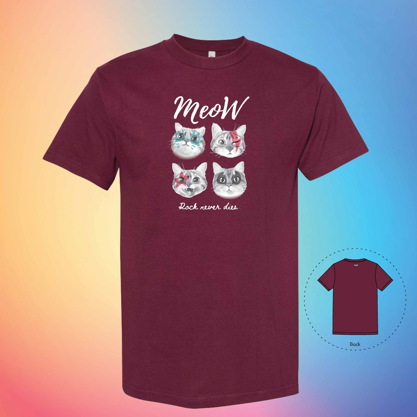ROCK NEVER DIES | Meow T-Shirt (Burgundy)