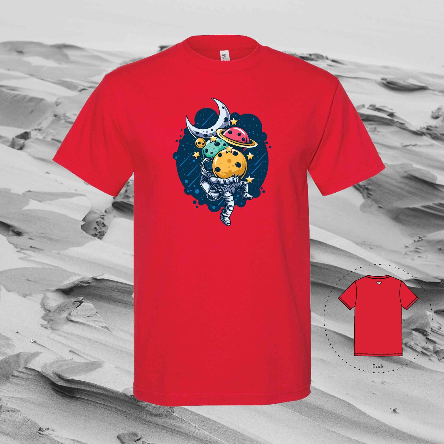 STACKING PLANETS with Strolling Astronaut T-Shirt (Red)