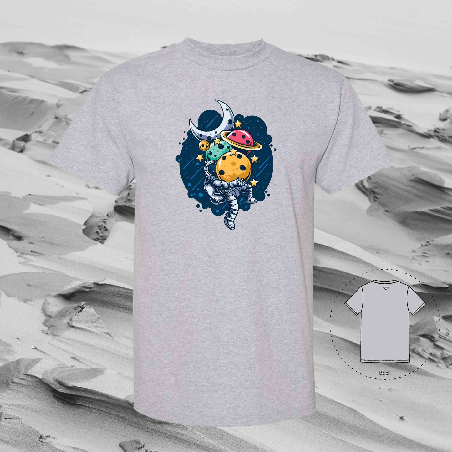STACKING PLANETS with Strolling Astronaut T-Shirt (Grey)
