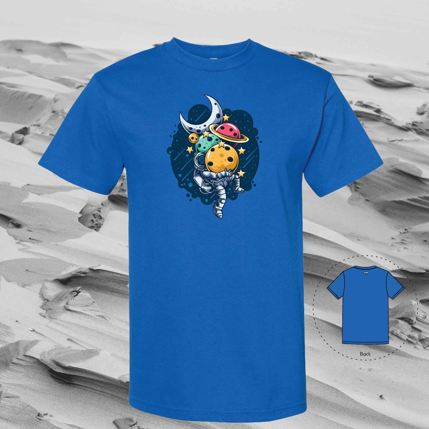 STACKING PLANETS with Strolling Astronaut T-Shirt (Blue)