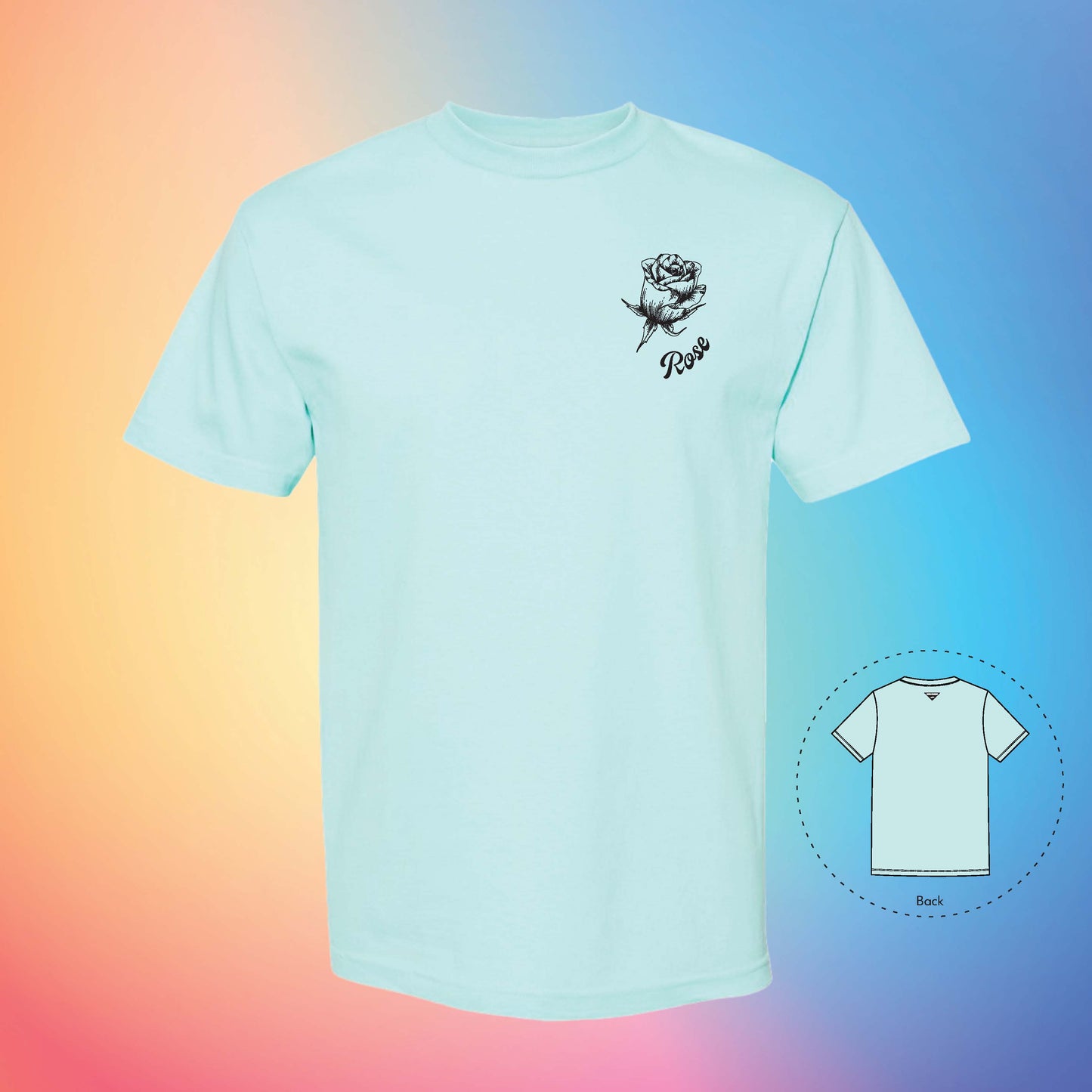 ROSE Flowers and Leaves T-Shirt (Celadon)