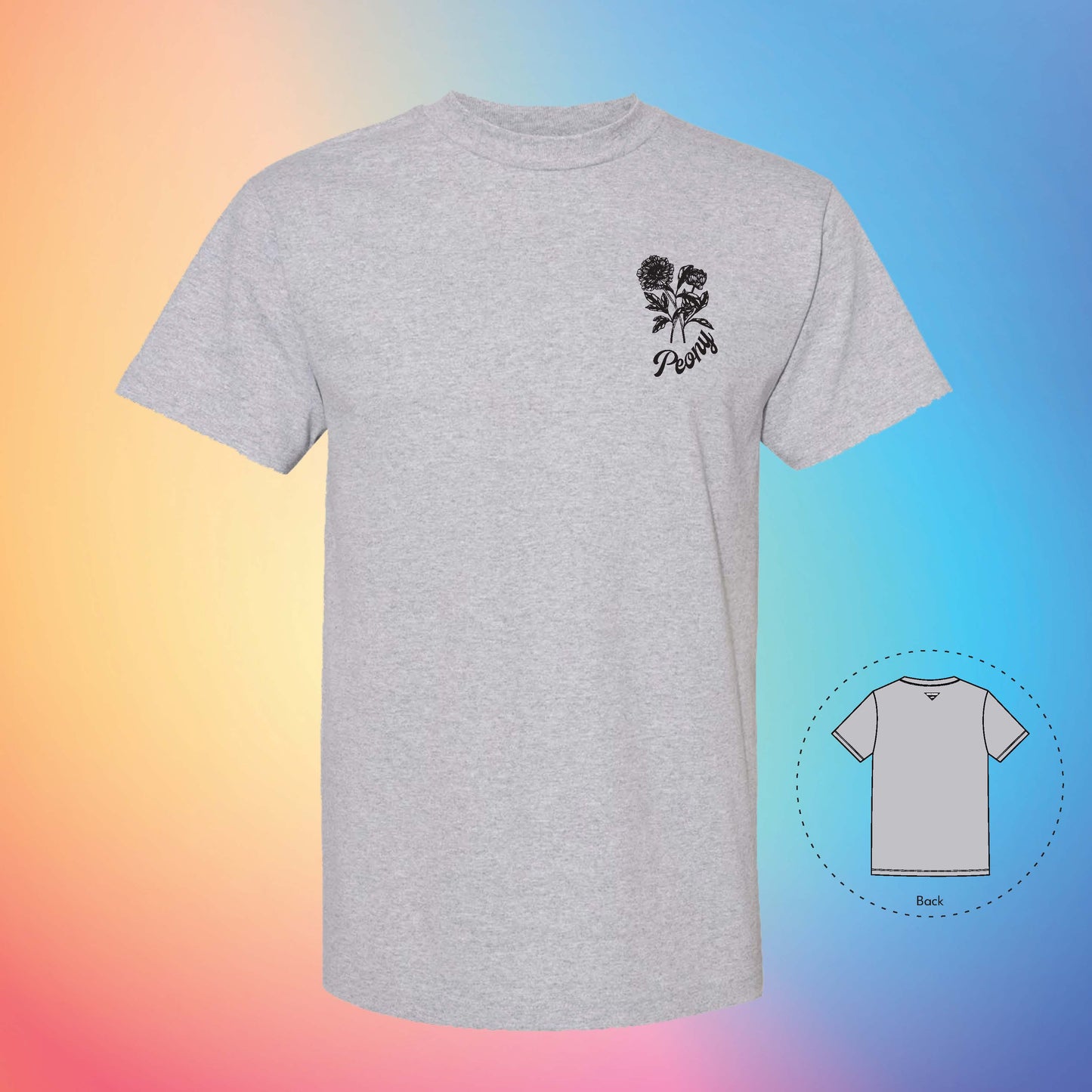PEONY Flowers and Leaves T-Shirt (Grey)