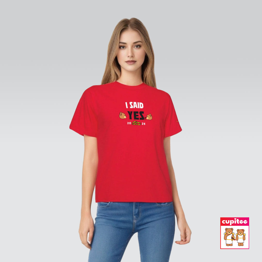 Model wearing I Said YES! Cupid T-Shirt (Red)